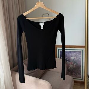 H&M Black Ribbed Knit Top Minimal Everyday Basic, S